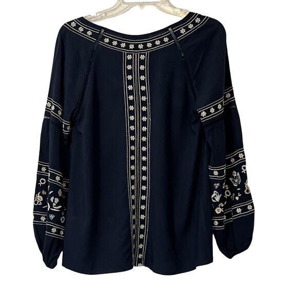 Abercrombie Fitch Womens Top Size S Dark Blue Boho Embroidered Tassel Loosefit - Picture 8 of 9